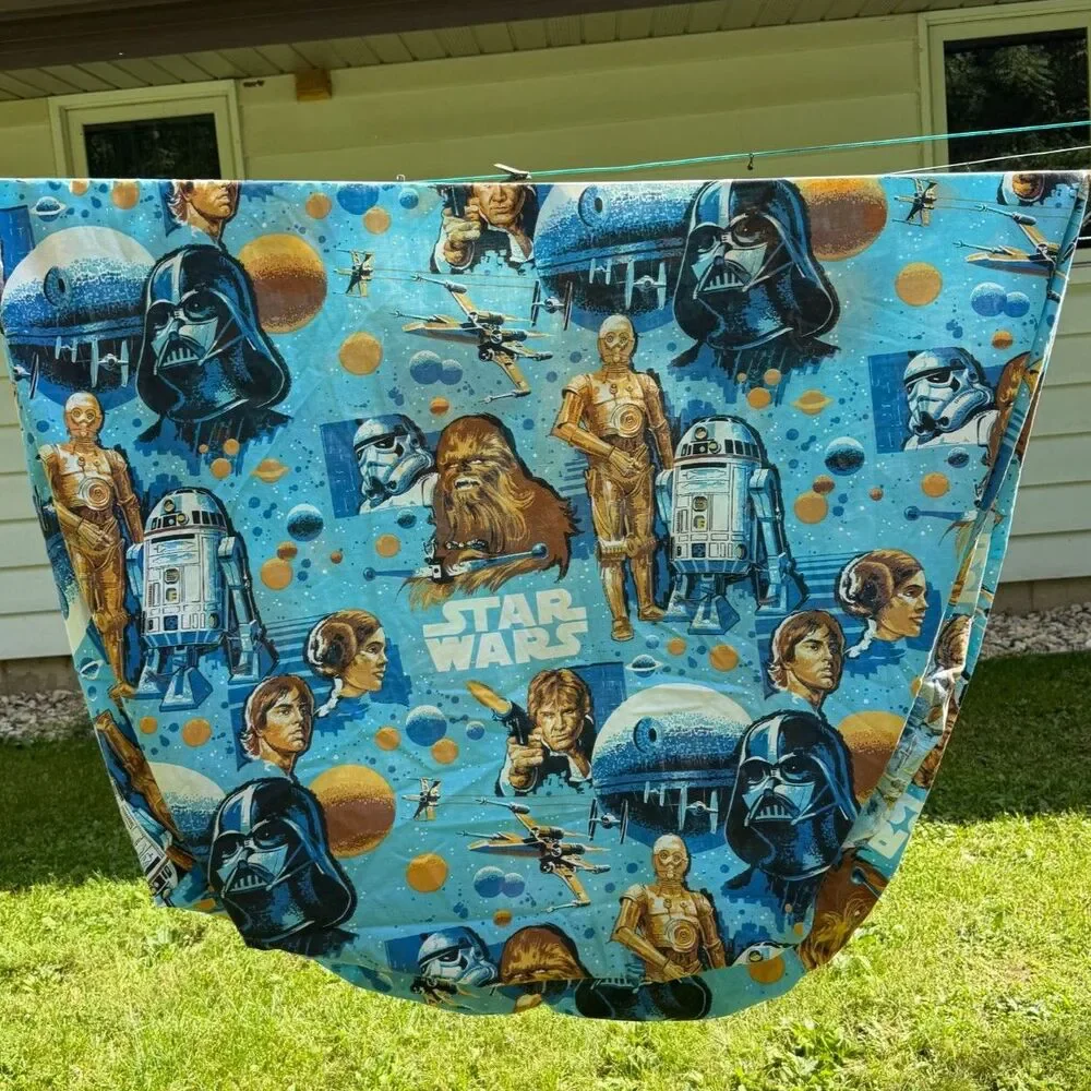 VTG 70s Star Wars Fitted Twin Sheet, Bibb Retro Skywaker New Hope Space Room